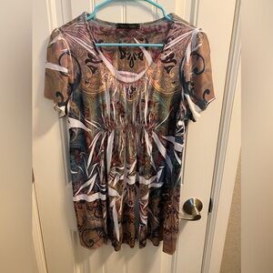 Design Works L Blouse Large Sublimation Style Top Lg Shirt Colorful Stretch